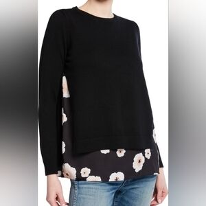 Club Monico Petrah black merino wool tiered layered floral blouse sweater size S